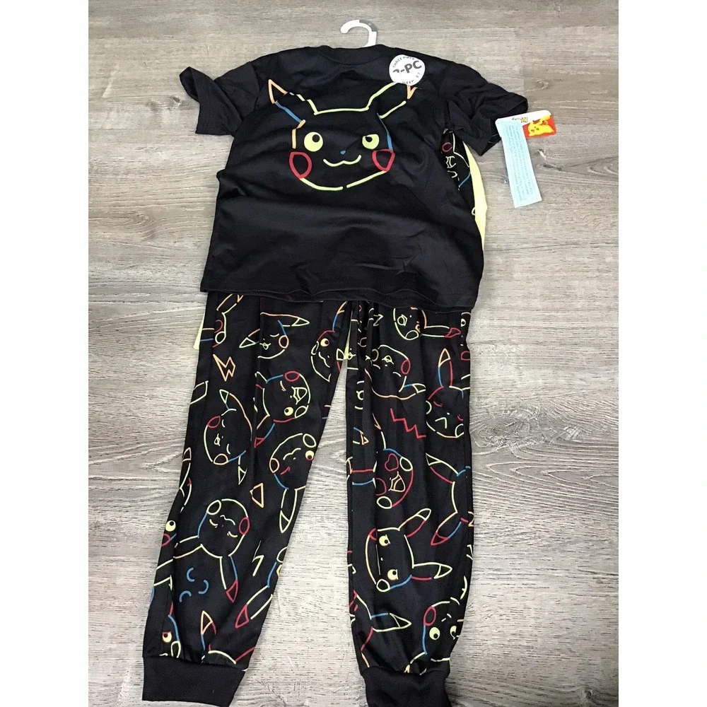 Pokemon Pajamas Kids Black Yellow Pikachu Youth 8/10 M 3 Piece PJ Set Boys NEW